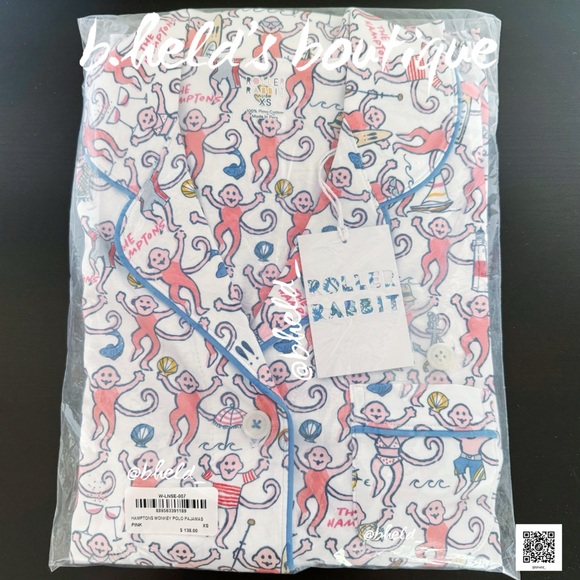 Roller Rabbit Hamptons Monkey Polo Pajamas in Pink Monkey Size XS Brand New NWT - Picture 15 of 16